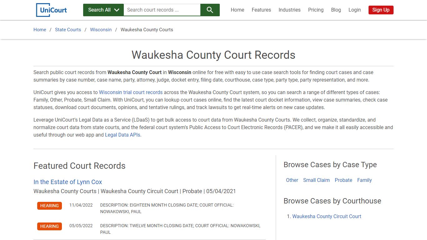 Waukesha County Court Records | Wisconsin | UniCourt